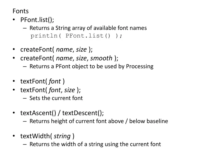 fonts pfont list