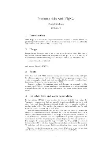A T  Producing slides with L EX2   Frank Mittelbach  1997/08/15  1  Introduction  With L A T EX 2