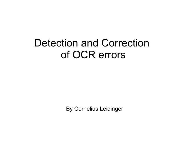 detection and correction of ocr errors
