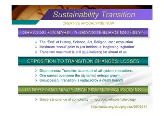 Sustainability Transition  CREATIVE APOCALYPSE NOW  CREATIVE APOCALYPSE NOW  GREAT SUSTAINABILITY