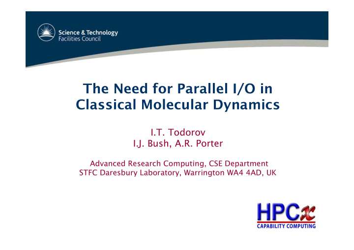 the need for parallel i o in classical molecular dynamics