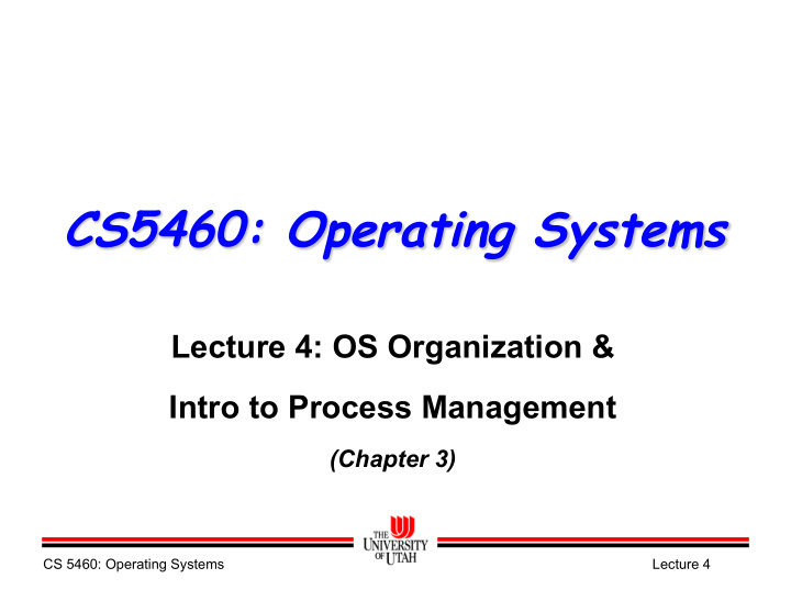cs5460 operating systems lecture 4 os organization intro