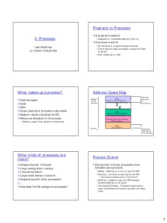 P  rograms vs P  rocesses  A pr ogr am is passive  3: P  rocesses  Sequence of  commands wait