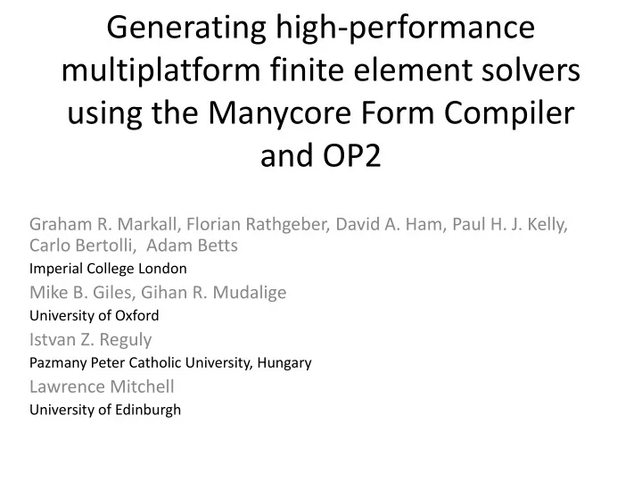 generating high performance multiplatform finite element