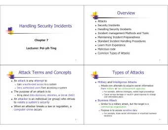 Overview  Attacks  Handling Security Incidents  Security Incidents  Handling Security