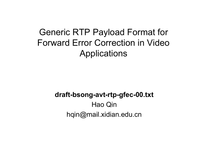 generic rtp payload format for forward error correction