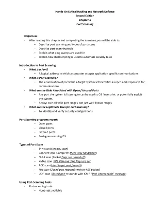 Hands-On Ethical Hacking and Network Defense Second Edition Chapter 5 Port Scanning  Objectives