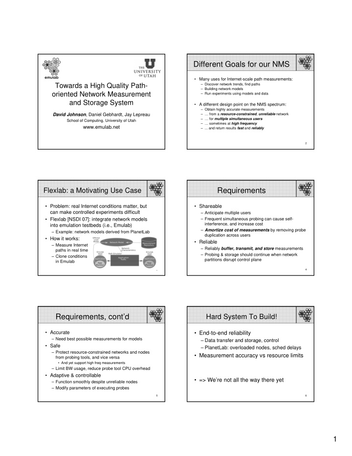 different goals for our nms