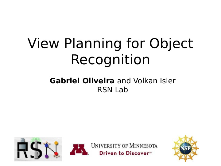 view planning for object recognition