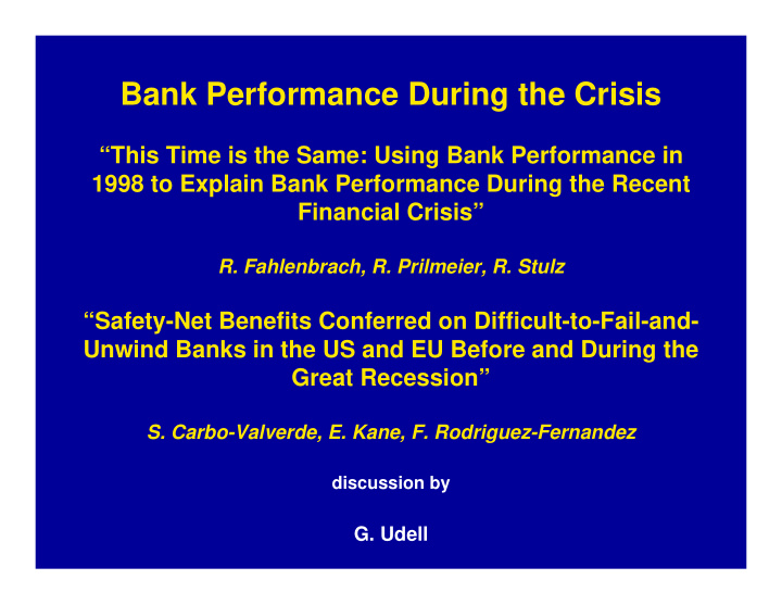 bank performance during the crisis