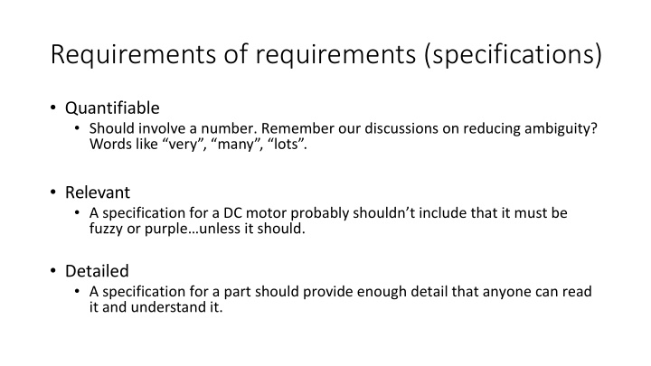 requirements of requirements specifications