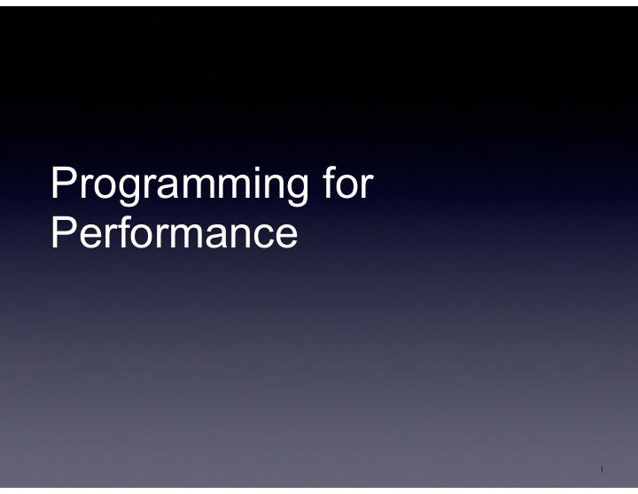 programming for performance