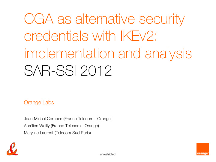 cga as alternative security credentials with ikev2