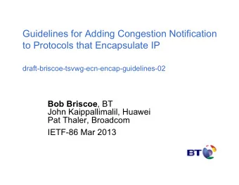 draft-briscoe-tsvwg-ecn-encap-guidelines-02 Bob Briscoe , BT  John Kaippallimalil, Huawei  Pat