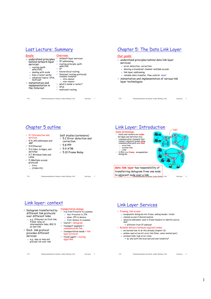 last lecture summary chapter 5 the data link layer