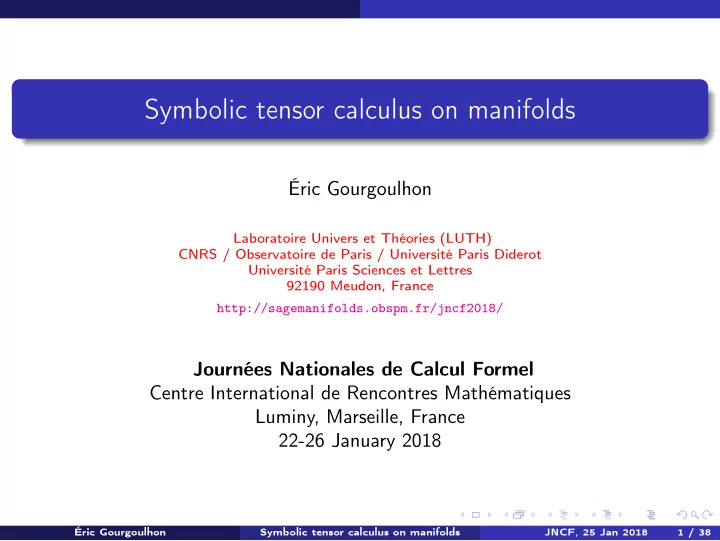 symbolic tensor calculus on manifolds