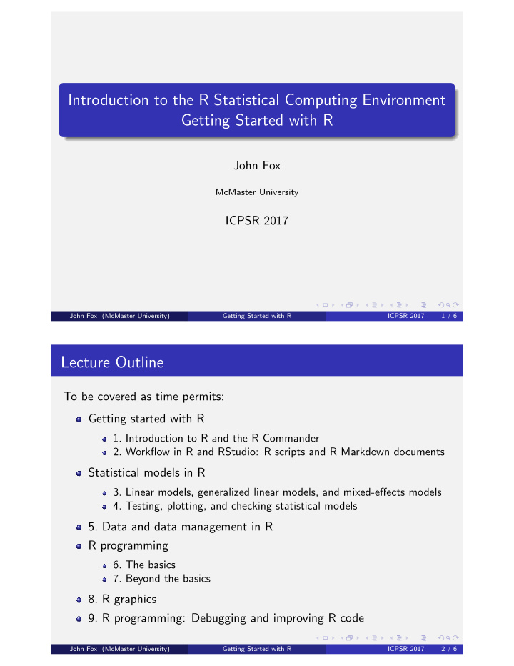introduction to the r statistical computing environment