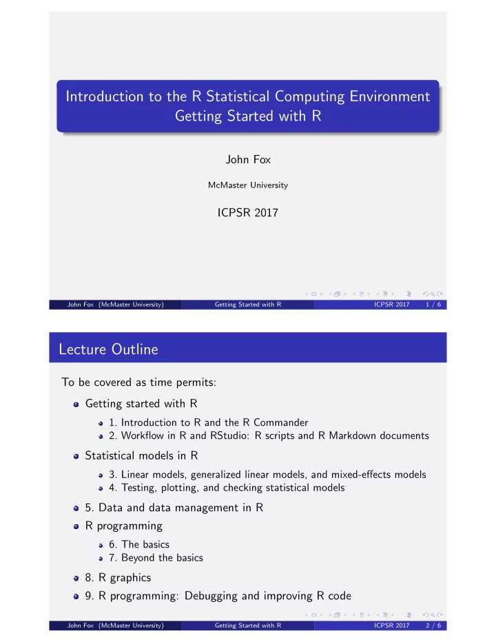 introduction to the r statistical computing environment