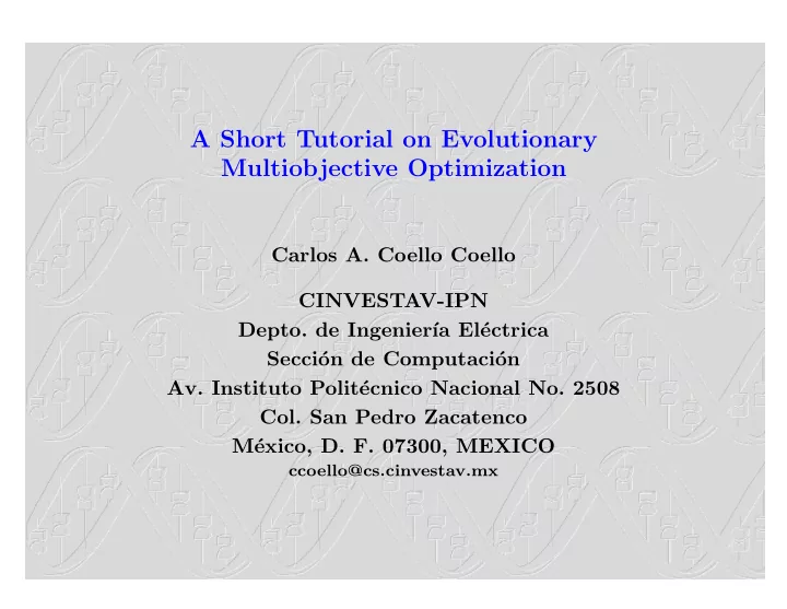 a short tutorial on evolutionary multiobjective