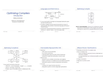 Optimizing Compilers  Source  Optimization  (ideal case)  Performance  Front End  Introduction