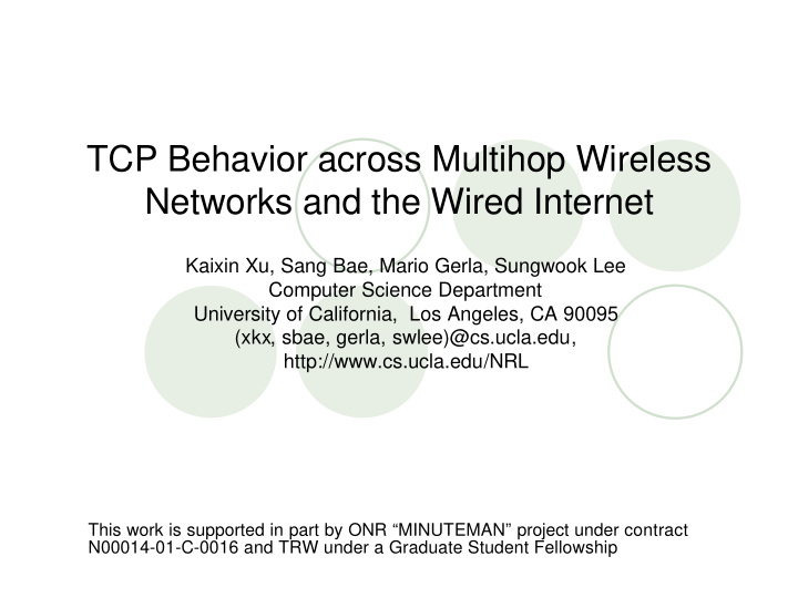 tcp behavior across multihop wireless networks and the