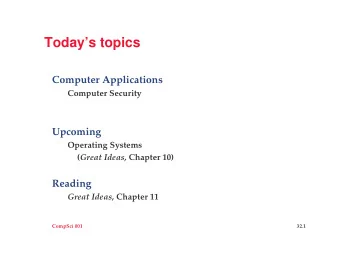 Todays topics  Computer Applications  Computer Security  Upcoming  Operating Systems ( Great