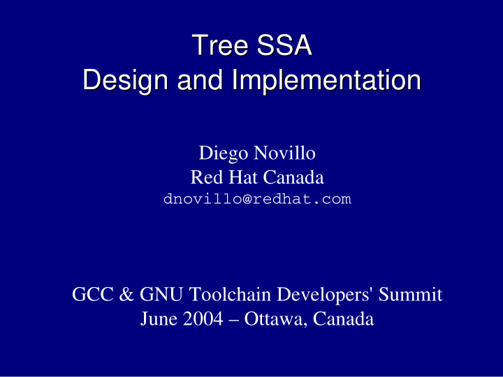 tree ssa tree ssa design and implementation design and