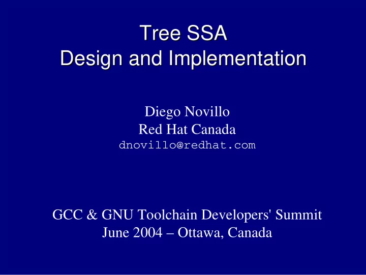 tree ssa tree ssa design and implementation design and