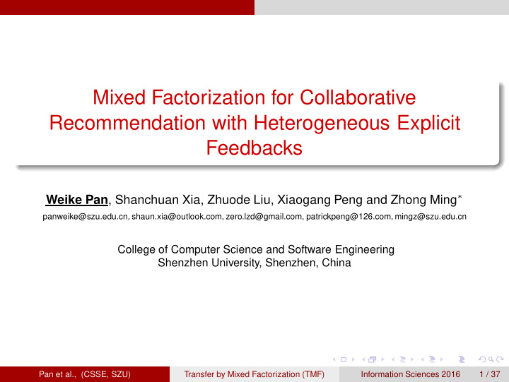 mixed factorization for collaborative recommendation with