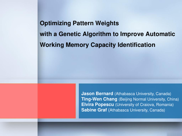 optimizing pattern weights with a genetic algorithm to