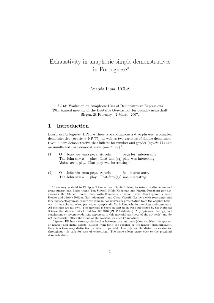exhaustivity in anaphoric simple demonstratives