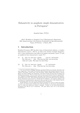 Exhaustivity in anaphoric simple demonstratives in Portuguese   Ananda Lima, UCLA  AG13: