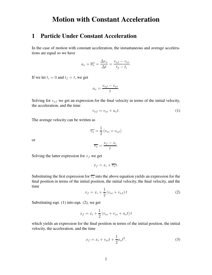 motion with constant acceleration