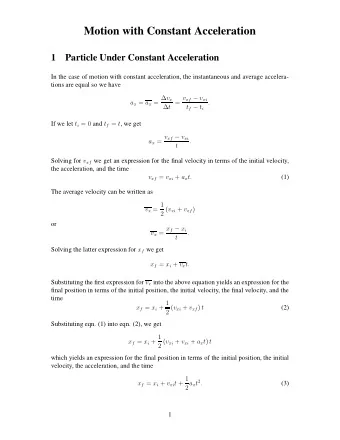 Motion with Constant Acceleration  1  Particle Under Constant Acceleration  In the case of motion
