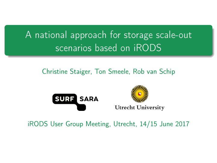 a national approach for storage scale out scenarios based