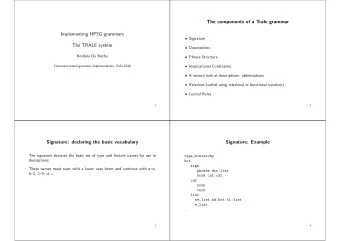 The components of a Trale grammar  Implementing HPSG grammars  Signature  The TRALE system