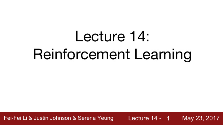 lecture 14 reinforcement learning