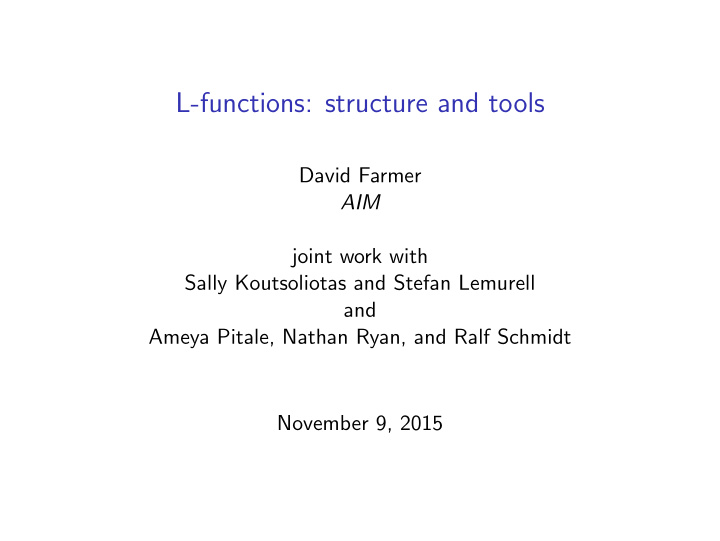 l functions structure and tools