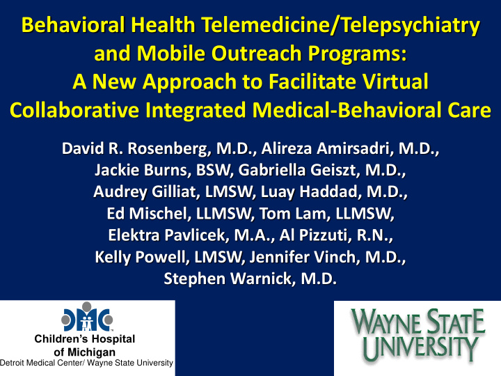 collaborative integrated medical behavioral care