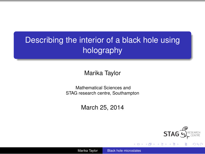 describing the interior of a black hole using holography