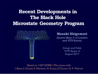 Recent Developments in  The Black Hole  Microstate Geometry Program  Masaki Shigemori  Strings and
