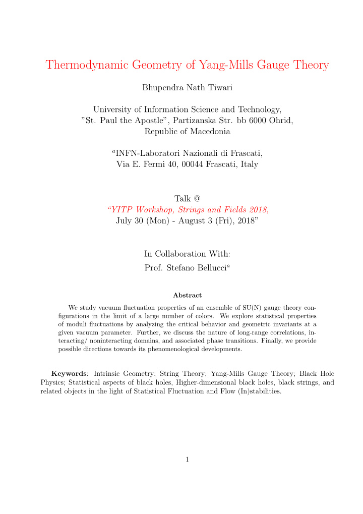 thermodynamic geometry of yang mills gauge theory