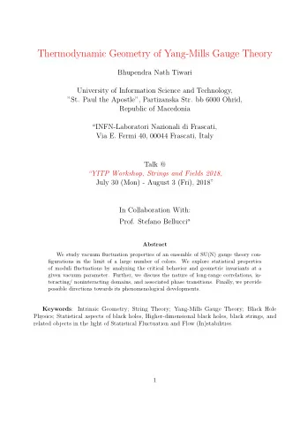 Thermodynamic Geometry of Yang-Mills Gauge Theory  Bhupendra Nath Tiwari  University of Information