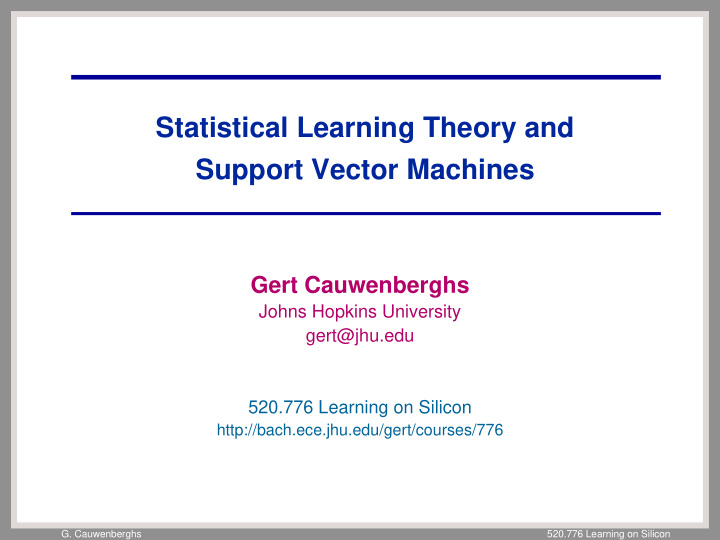 statistical learning theory and support vector machines