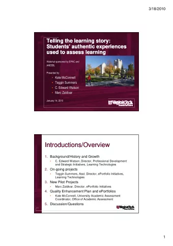 Introductions/Overview  Introductions/Overview  1. Background/History and Growth  C. Edward Watson,