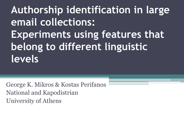 authorship identification in large email collections