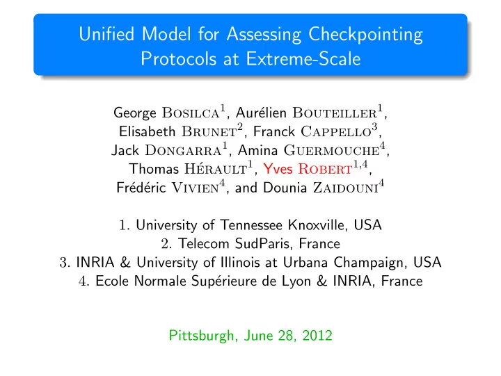 unified model for assessing checkpointing protocols at