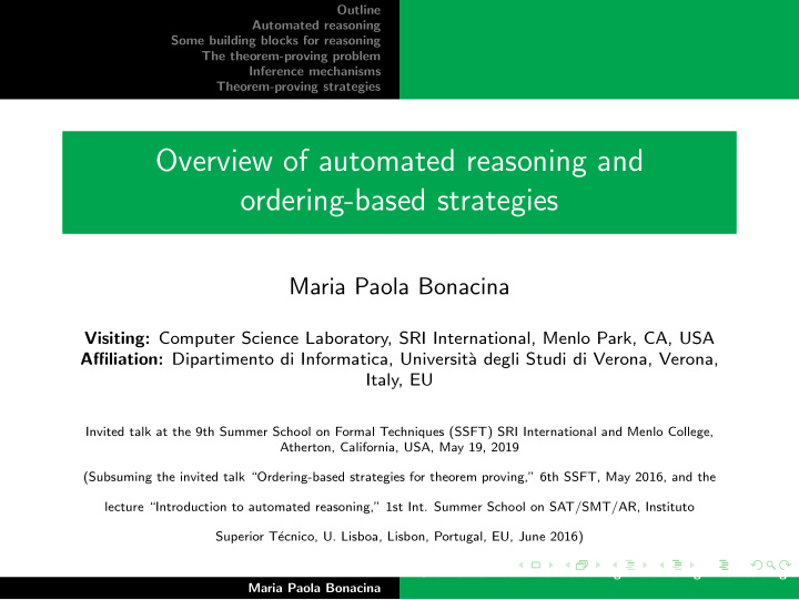 overview of automated reasoning and ordering based