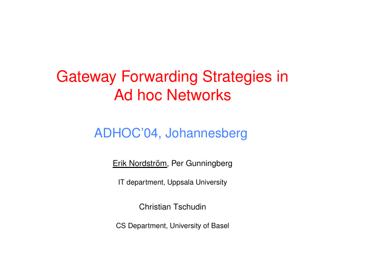 gateway forwarding strategies in ad hoc networks