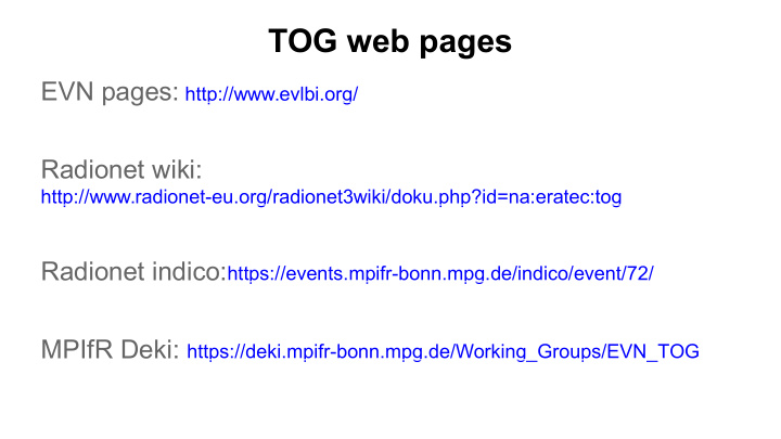 tog web pages